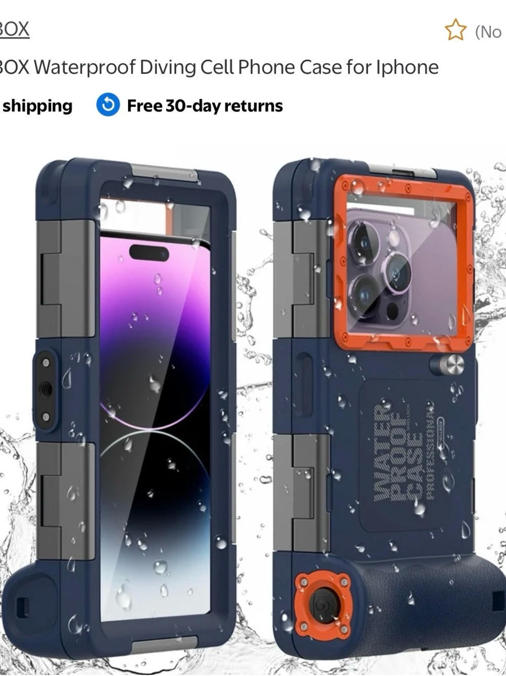 Shellbox Waterproof Diving Phone Case for iPhone - Navy Blue with Orange Trim